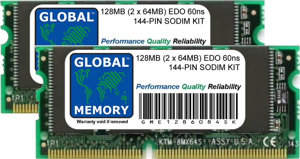 128MB (2 x 64MB) EDO 60ns 144-PIN SODIMM MEMORY RAM KIT FOR IBM LAPTOPS/NOTEBOOKS 128MB (2 x 64MB) EDO 60ns 144-PIN SODIMM MEMORY RAM KIT FOR IBM LAPTOPS/NOTEBOOKS